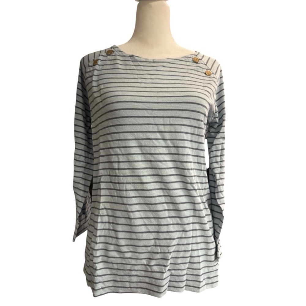 Jones New York Long Sleeve Stripes Top with gold Buttons